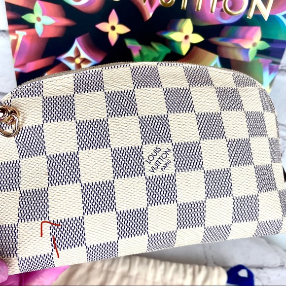 Louis Vuitton Damier Azur Cosmetic Pouch Crossbody Bag with leather strap - Picture 8 of 16